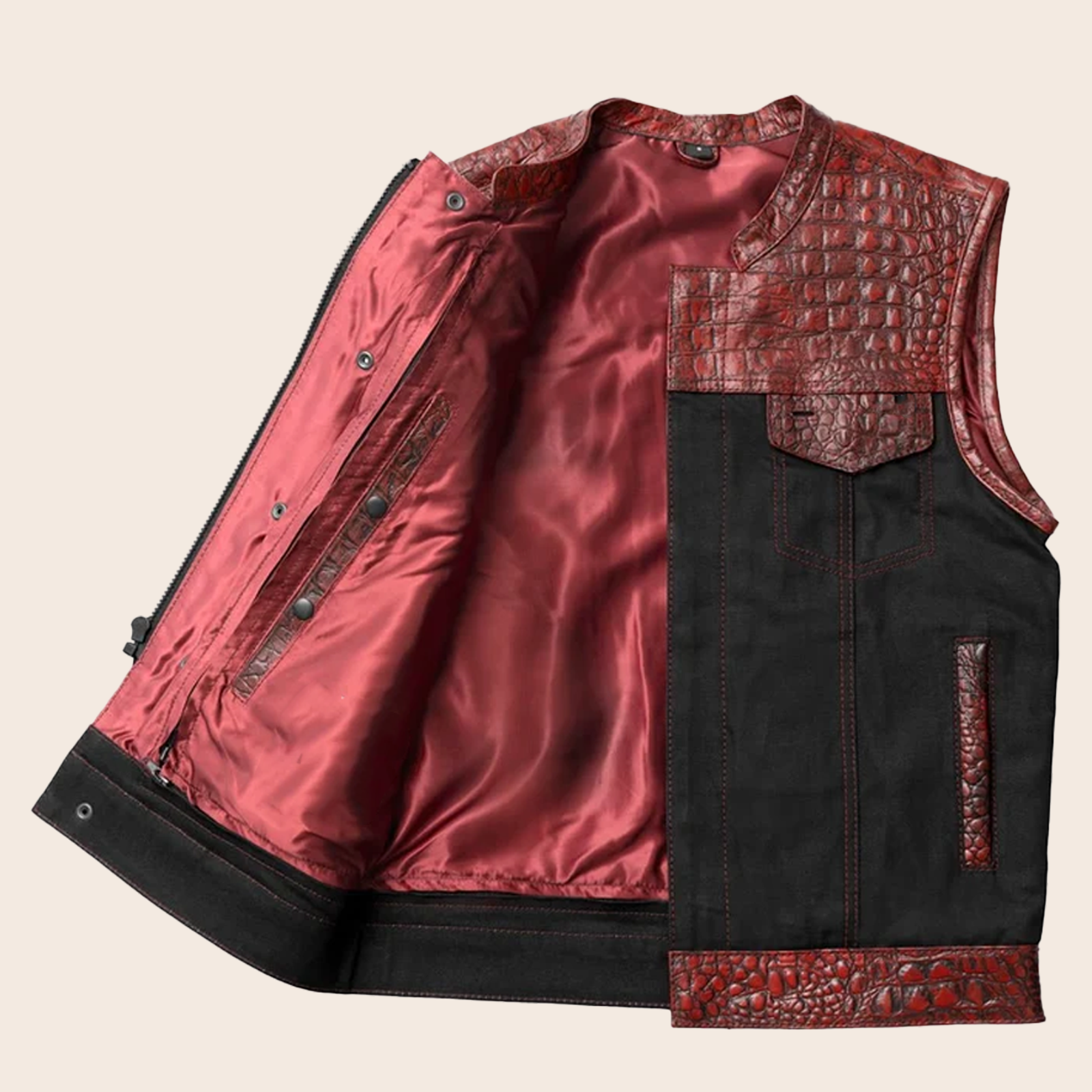 Men's Crocodile-Embossed Leather & Denim Motorcycle Vest image 6