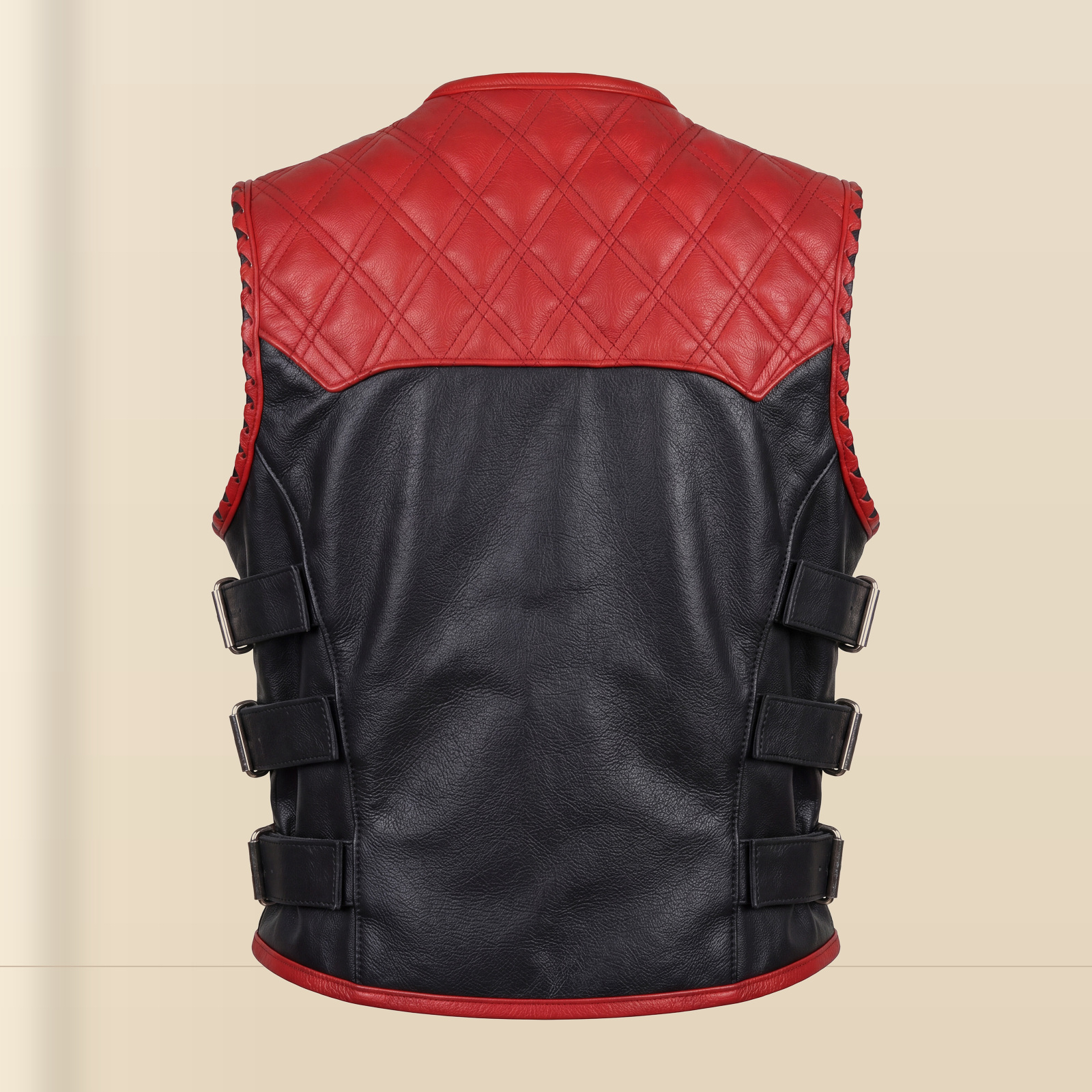 Men's Red & Black SWAT Cowhide Leather Motorcycle Vest image 4