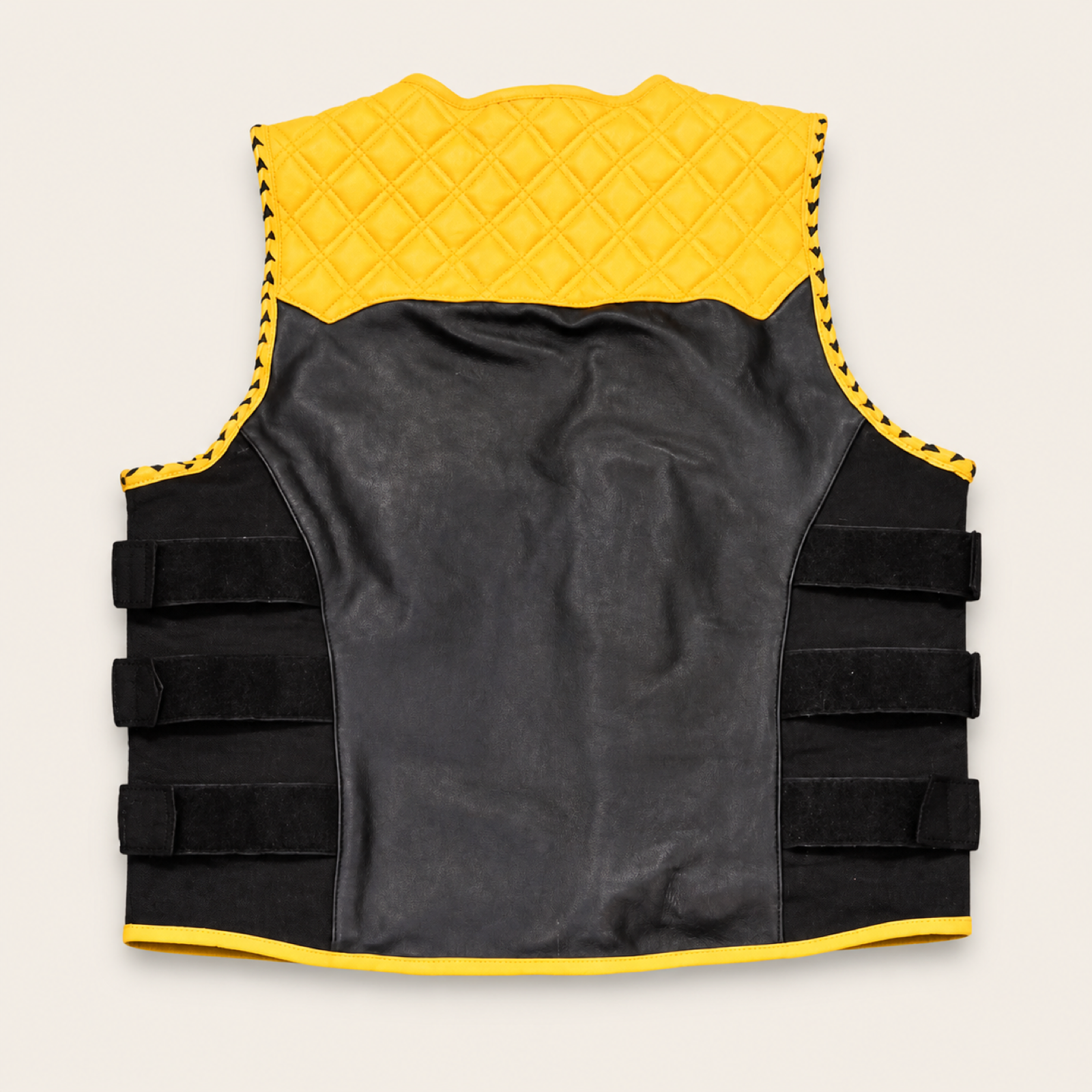 Men's Yellow & Black SWAT Cowhide Leather Motorcycle Vest image 4