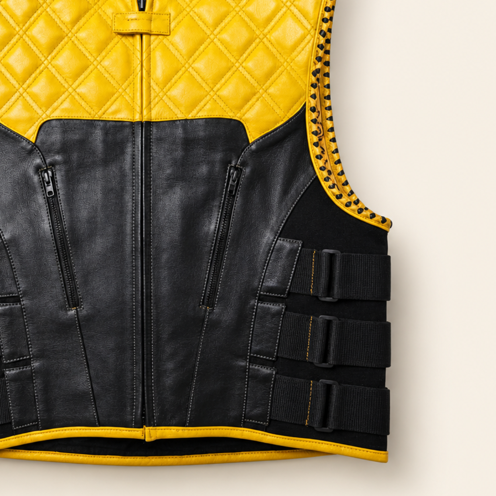Men's Yellow & Black SWAT Cowhide Leather Motorcycle Vest image 5