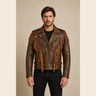 Men's Brown Western Fringe Sheepskin Leather Jacket - brown western fringe sheepskin leather jacket close up view by MOTOGRIP