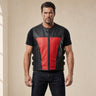 Men's Black & Red Perforated Leather Motorcycle Vest - motogrip mens black red perforated leather motorcycle vest close up vi