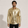 Men's Metallic Gold Lambskin Leather Shirt - motogrip mens metallic gold lambskin leather shirt close up view by MOTOGRIP GEA