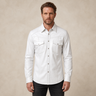 Men's White Lambskin Leather Biker Shirt - motogrip mens white lambskin leather shirt close up view by MOTOGRIP GEAR