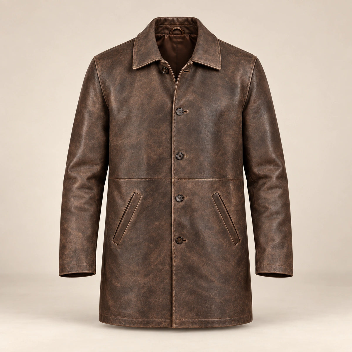 Winfield brown Napa leather coat front product view