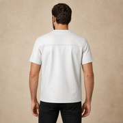 Men's Genuine Lambskin Leather Biker T-Shirt — White - model back view by MOTOGRIP GEAR