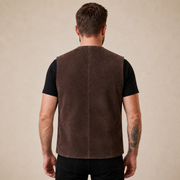 Men's Brown Suede Leather Western Cowboy Waistcoat Vest - model back view by MOTOGRIP GEAR