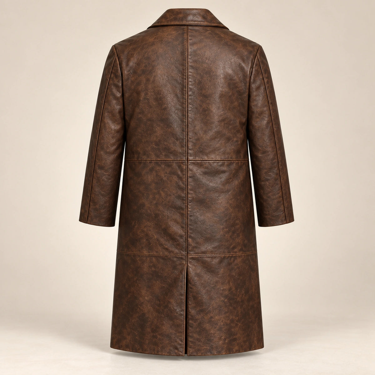Prestwick dark brown burnished Napa leather long coat back product view