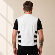 Men's White SWAT Cowhide Leather Motorcycle Vest - white swat leather vest model back view by MOTOGRIP GEAR