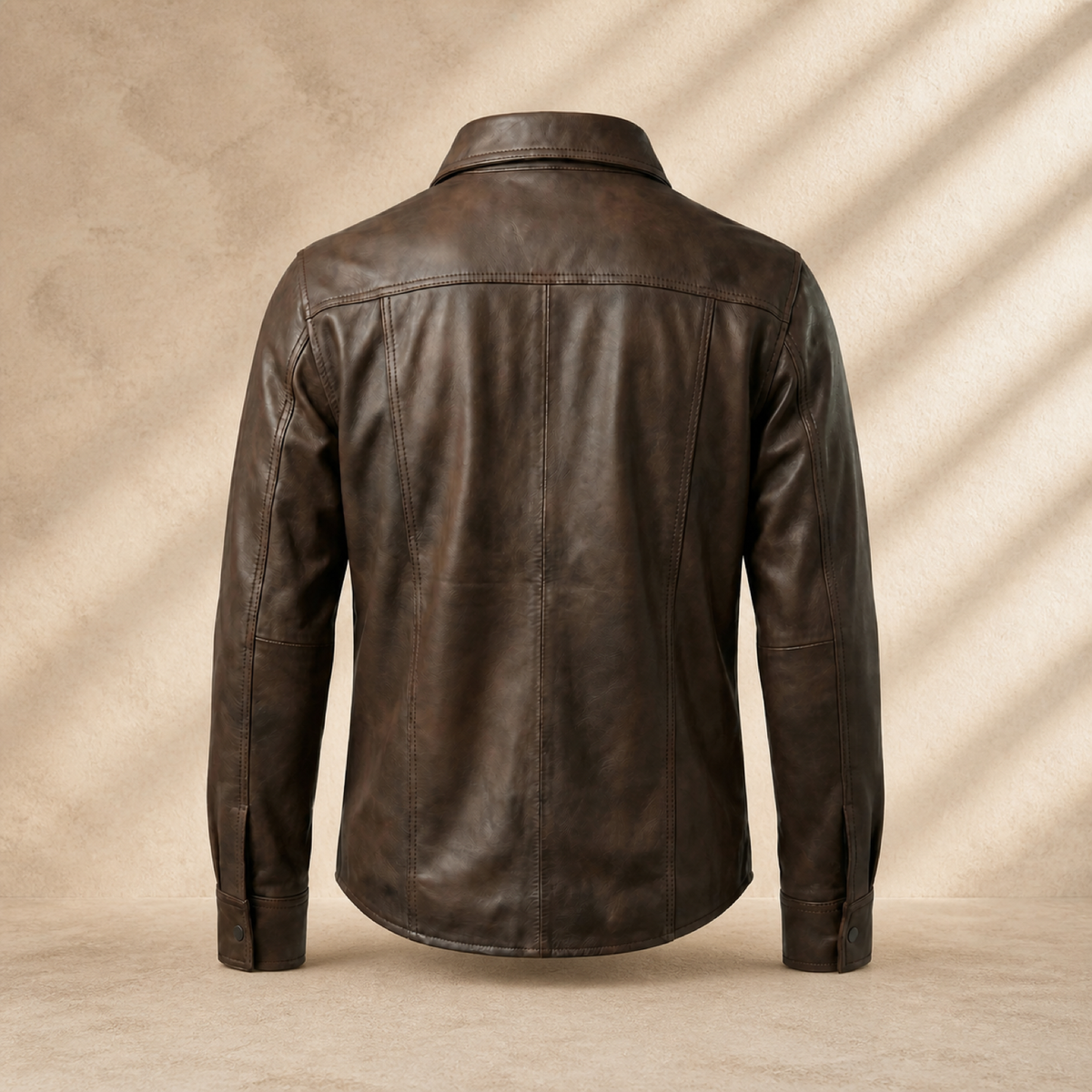 Men's Vintage Distressed Brown Lambskin Leather Shirt - motogrip mens distressed brown lambskin leather shirt back square v2