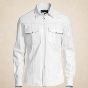 Men's White Lambskin Leather Biker Shirt - motogrip mens white lambskin leather shirt front view by MOTOGRIP GEAR