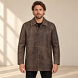 Man wearing the Winfield brown Napa leather coat from the front