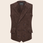 Men's Brown Suede Leather Western Cowboy Waistcoat Vest - product front view by MOTOGRIP GEAR