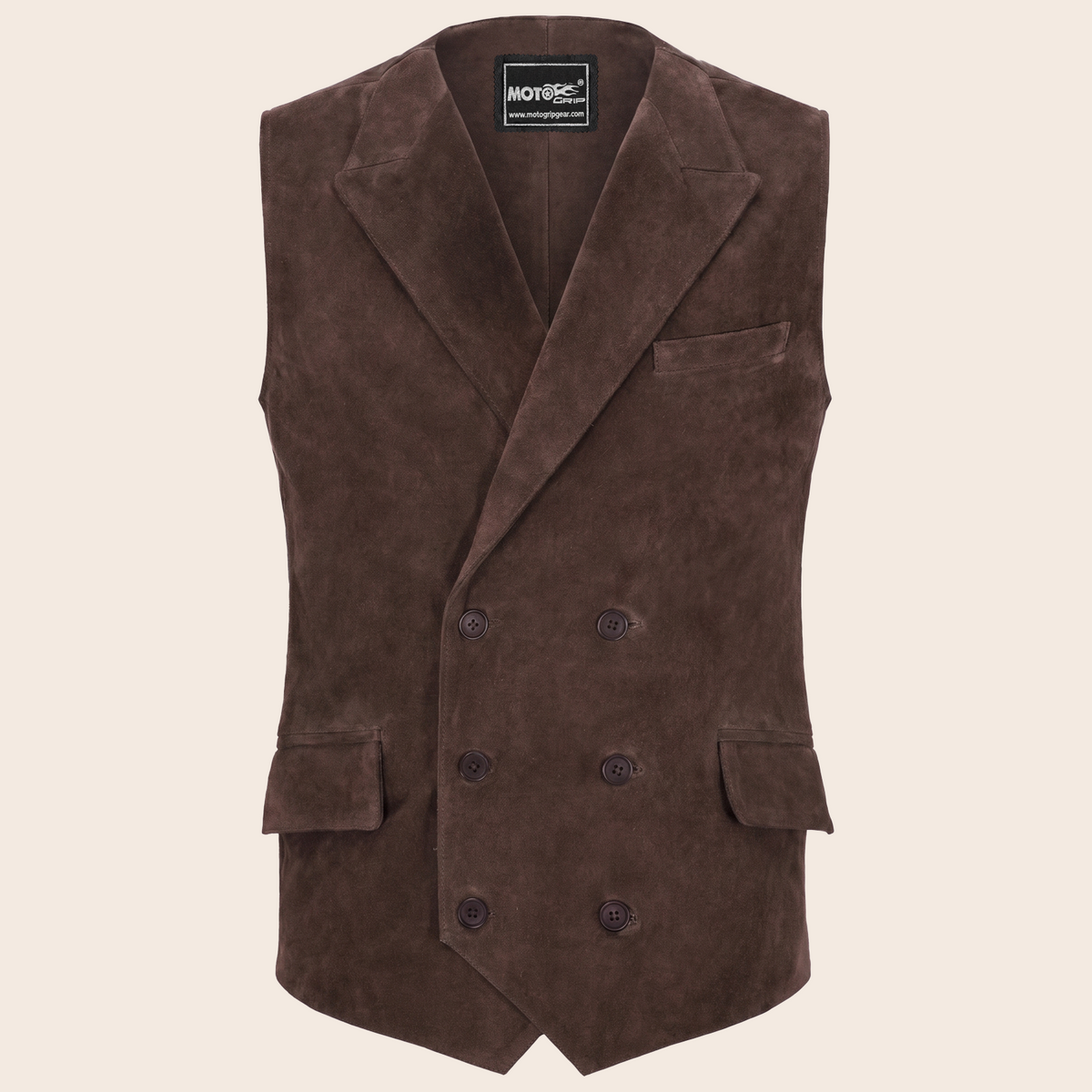 Men's Brown Suede Leather Western Cowboy Waistcoat Vest - product front view by MOTOGRIP GEAR