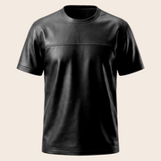 Men's Genuine Lambskin Leather Biker T-Shirt — Black - product front view by MOTOGRIP GEAR