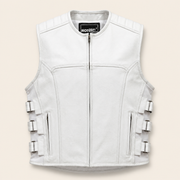 Men's White SWAT Cowhide Leather Motorcycle Vest - white swat leather vest product front view by MOTOGRIP GEAR