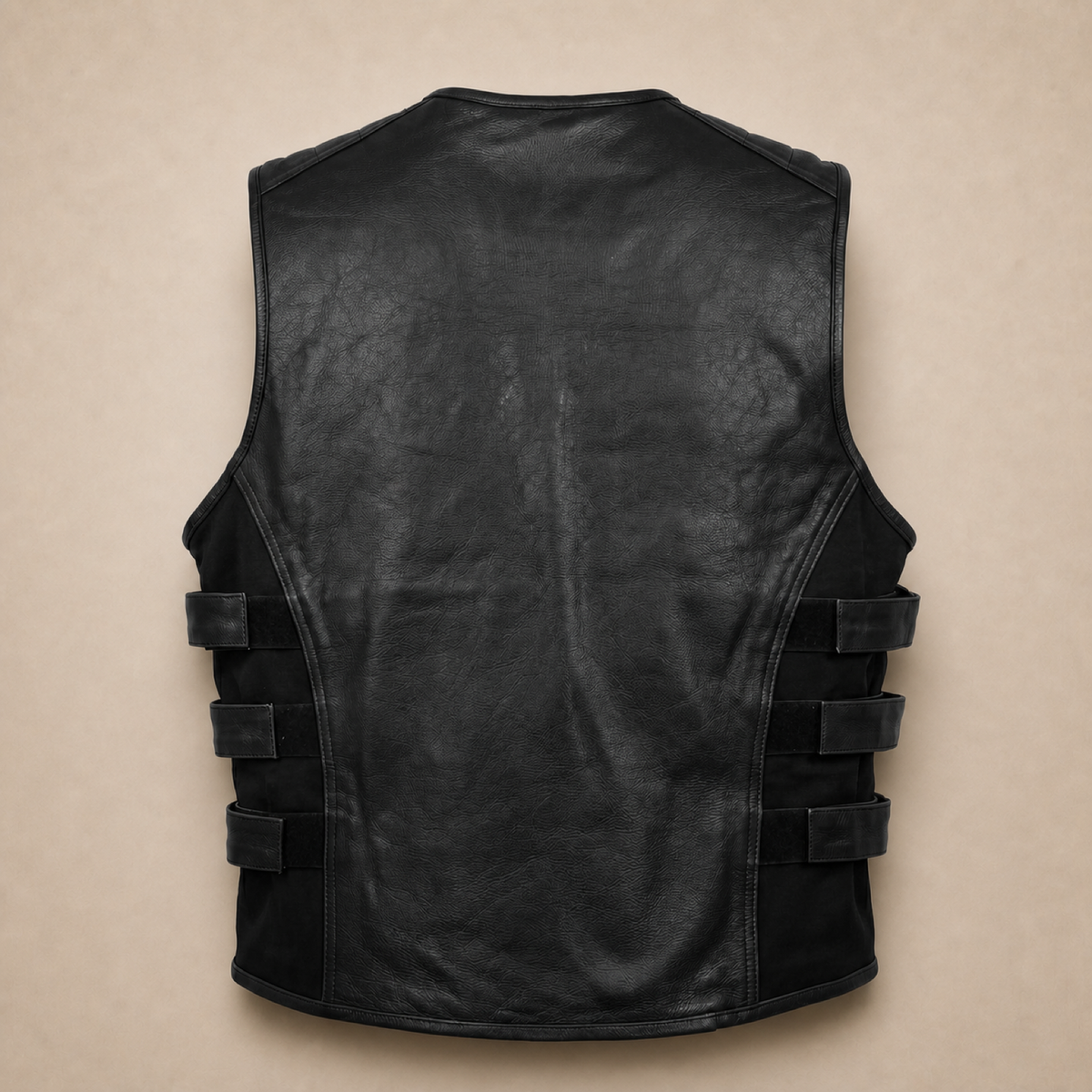 Men's Black SWAT Cowhide Leather Motorcycle Vest - black swat leather vest product back view by MOTOGRIP GEAR
