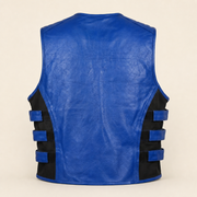 Men's Blue SWAT Cowhide Leather Motorcycle Vest - blue swat leather vest product back view by MOTOGRIP GEAR