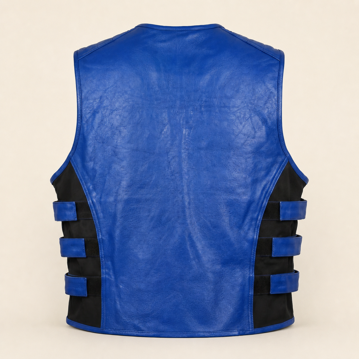 Men's Blue SWAT Cowhide Leather Motorcycle Vest - blue swat leather vest product back view by MOTOGRIP GEAR