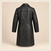 MOTOGRIP Ashvale men's Black Sheepskin Leather Trench Coat, back view.