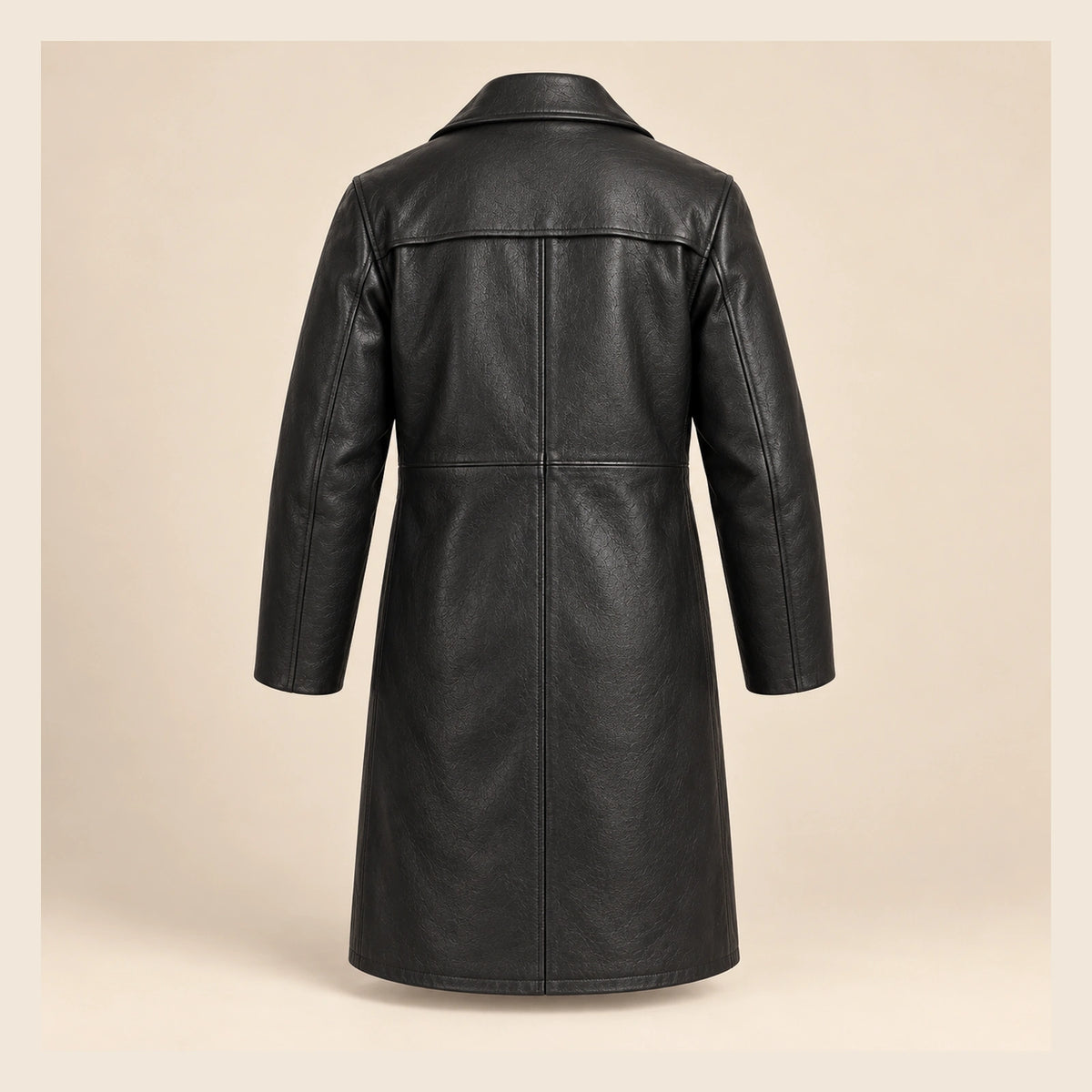 MOTOGRIP Ashvale men's Black Sheepskin Leather Trench Coat, back view.