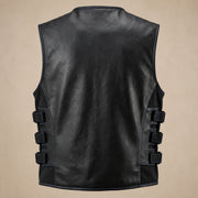Men's Black & Blue Perforated Leather Motorcycle Vest - motogrip mens black blue perforated leather motorcycle vest product b