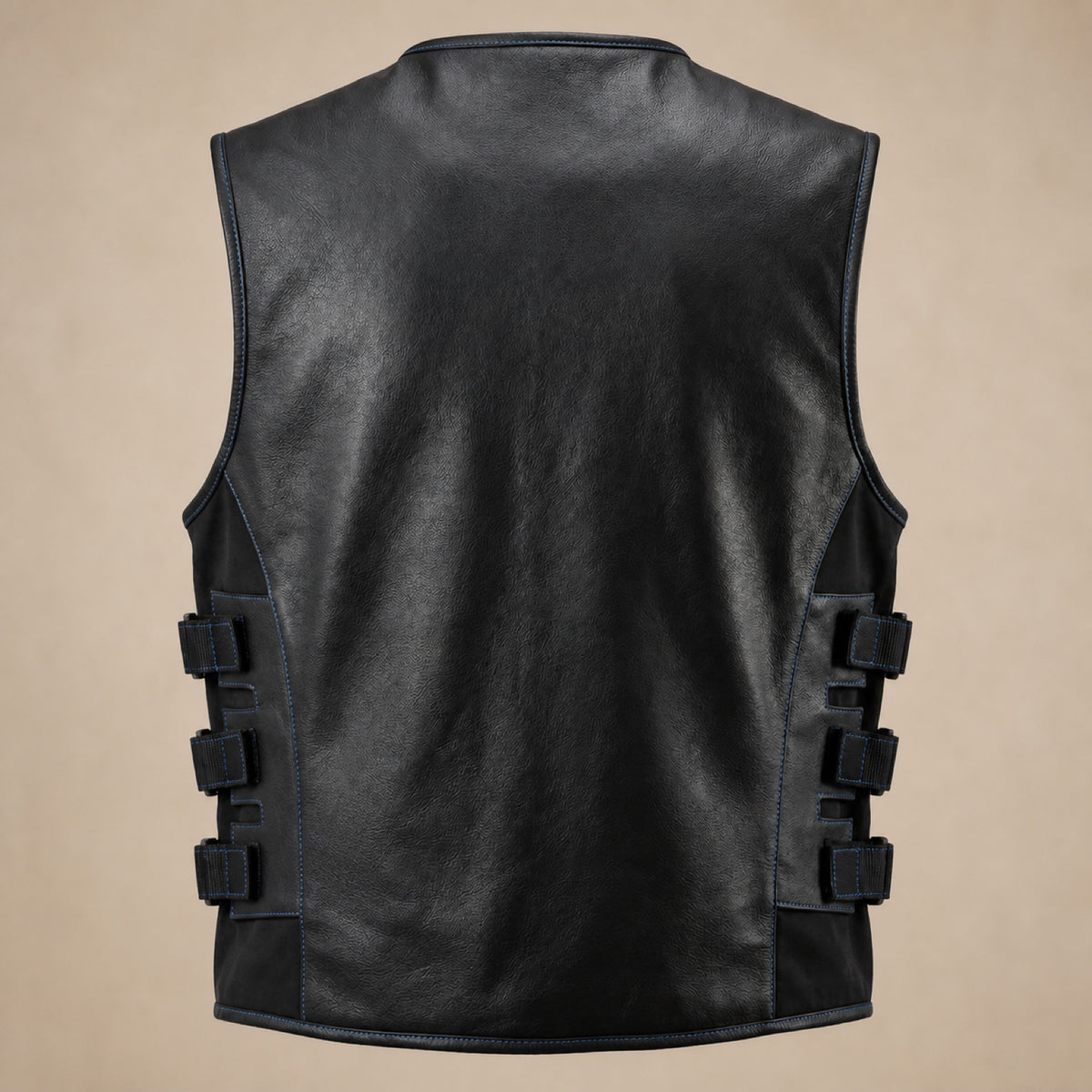 Men's Black & Blue Perforated Leather Motorcycle Vest - motogrip mens black blue perforated leather motorcycle vest product b