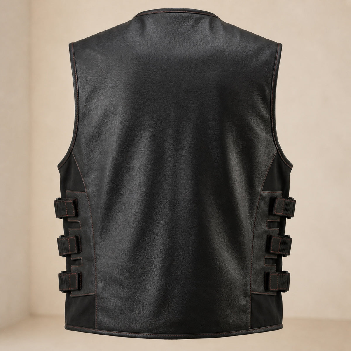 Men's Black & Red Perforated Leather Motorcycle Vest - motogrip mens black red perforated leather motorcycle vest product bac