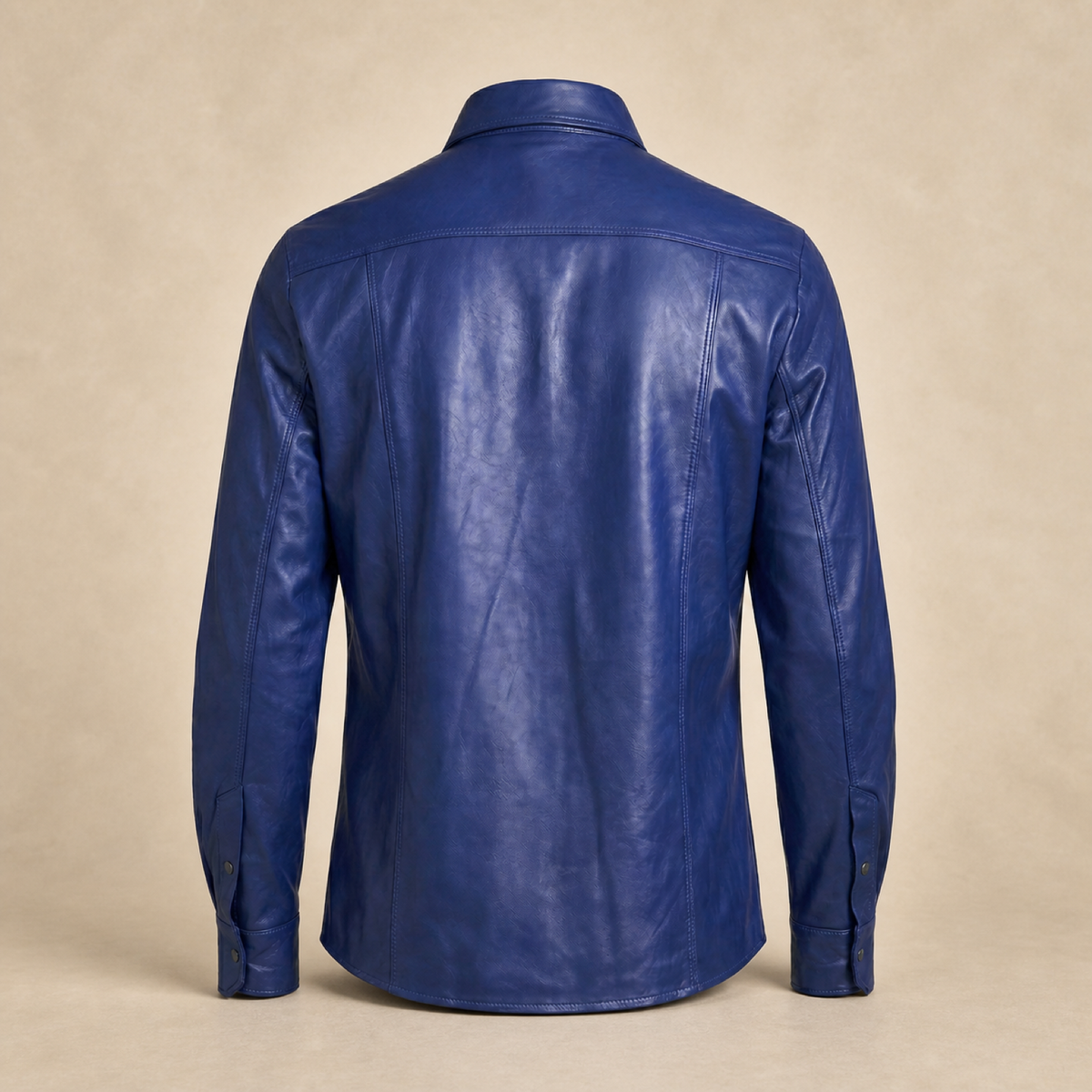 Men's Blue Lambskin Leather Biker Shirt - motogrip mens blue lambskin leather shirt back view by MOTOGRIP GEAR