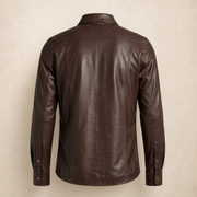 Men's Brown Lambskin Leather Biker Shirt - motogrip mens brown lambskin leather shirt back view by MOTOGRIP GEAR
