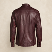 Men's Burgundy Lambskin Leather Biker Shirt - motogrip mens burgundy lambskin leather shirt back view by MOTOGRIP GEAR