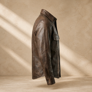 Men's Vintage Distressed Brown Lambskin Leather Shirt - motogrip mens distressed brown lambskin leather shirt side square v2