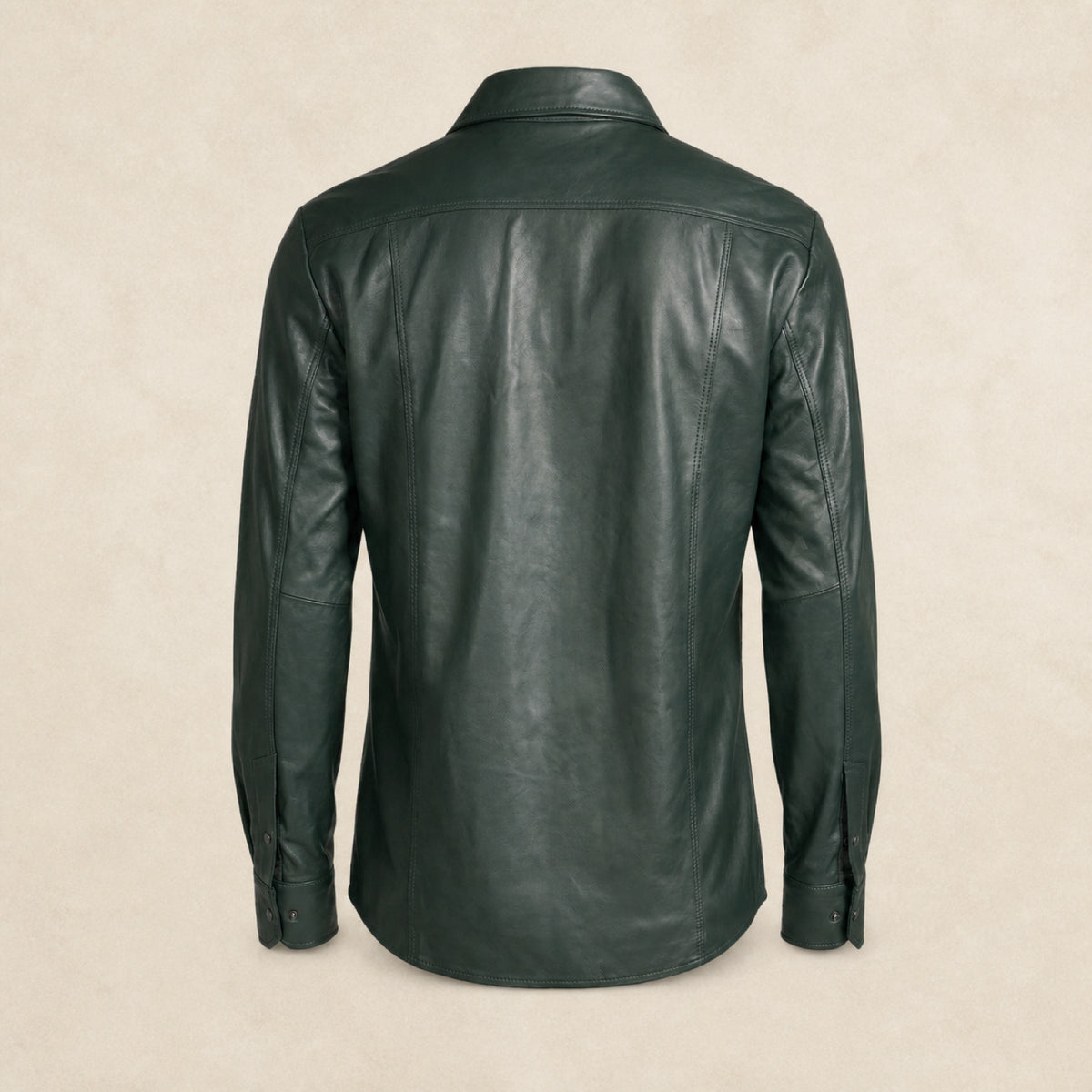 Men's Forest Green Lambskin Leather Shirt - motogrip mens forest green lambskin leather shirt product back view by MOTOGRIP G