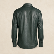 Men's Green Lambskin Leather Biker Shirt - motogrip mens green lambskin leather shirt back view by MOTOGRIP GEAR