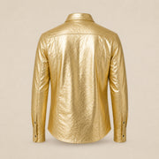 Men's Metallic Gold Lambskin Leather Shirt - motogrip mens metallic gold lambskin leather shirt product back view by MOTOGRIP