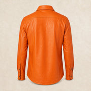 Men's Orange Lambskin Leather Shirt - motogrip mens orange lambskin leather shirt product back view by MOTOGRIP GEAR
