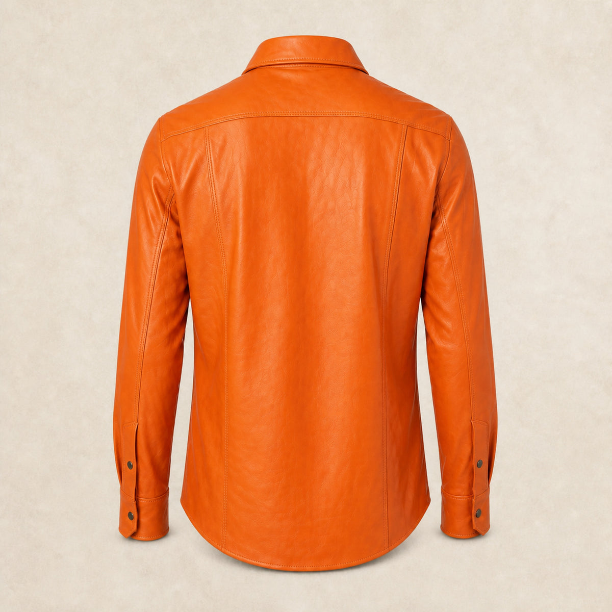 Men's Orange Lambskin Leather Shirt - motogrip mens orange lambskin leather shirt product back view by MOTOGRIP GEAR