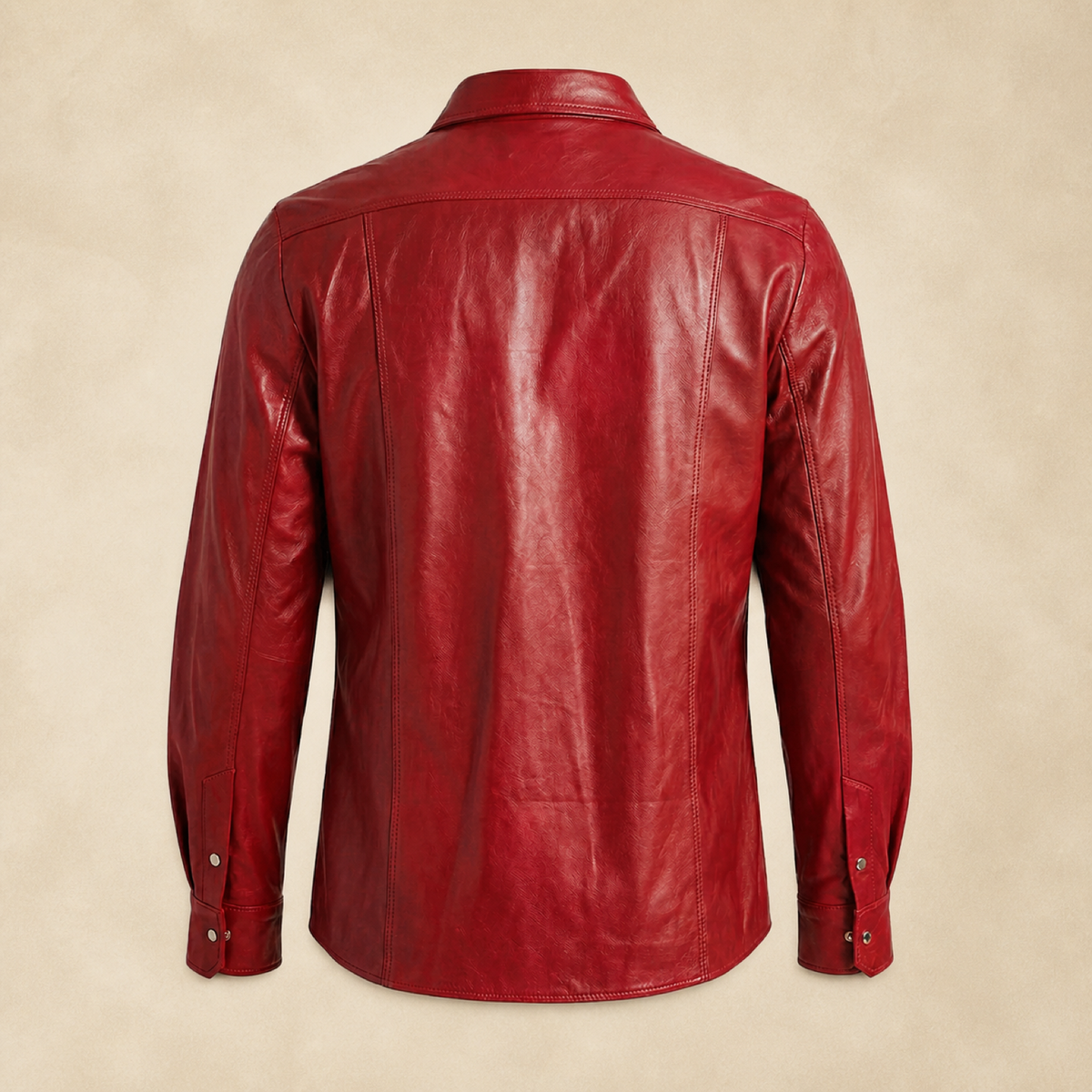 Men's Red Lambskin Leather Biker Shirt - motogrip mens red lambskin leather shirt back view by MOTOGRIP GEAR