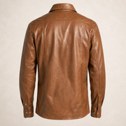 Men's Tan Lambskin Leather Biker Shirt - motogrip mens tan lambskin leather shirt back view by MOTOGRIP GEAR