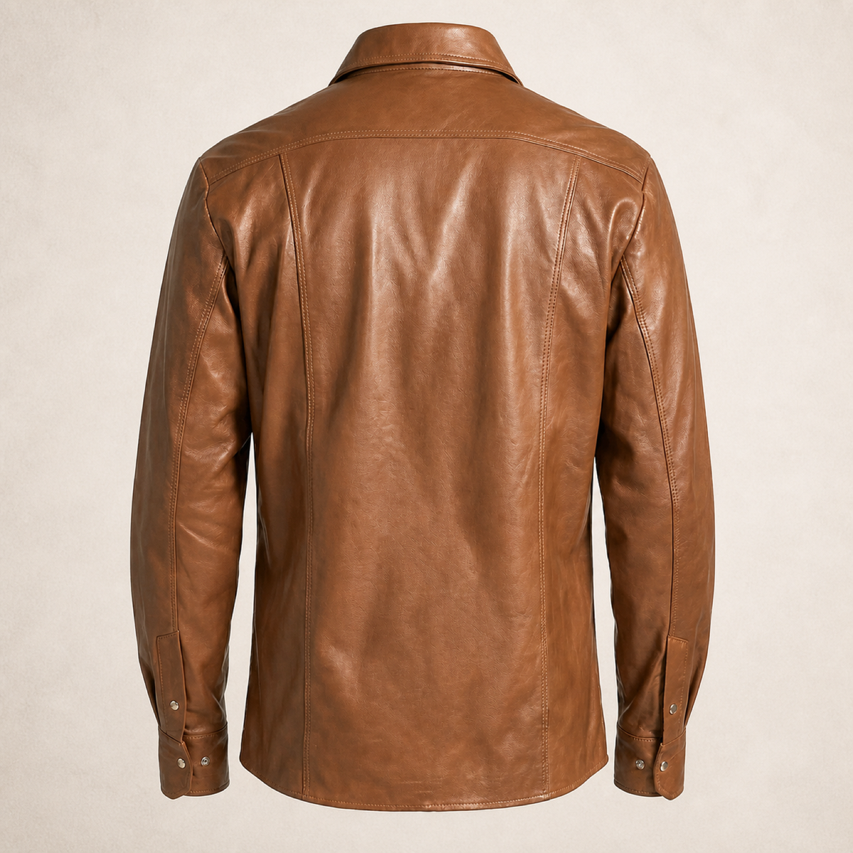 Men's Tan Lambskin Leather Biker Shirt - motogrip mens tan lambskin leather shirt back view by MOTOGRIP GEAR