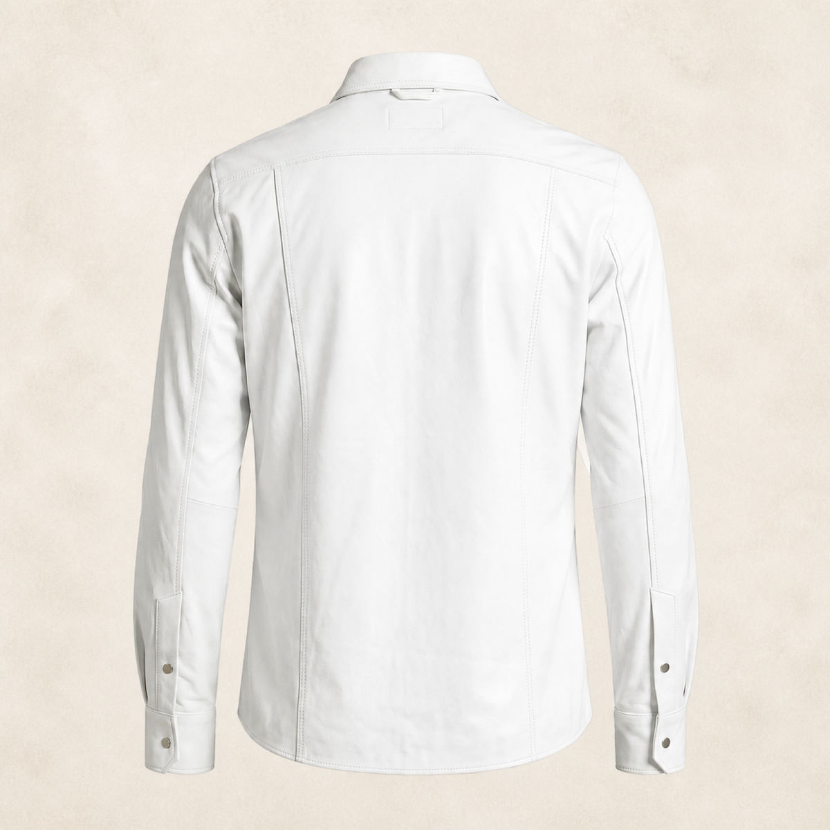Men's White Lambskin Leather Biker Shirt - motogrip mens white lambskin leather shirt back view by MOTOGRIP GEAR