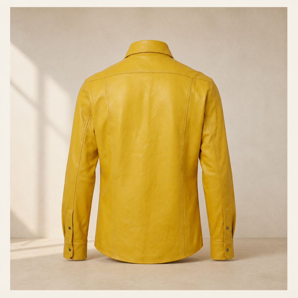 Men's Yellow Lambskin Leather Shirt - motogrip mens yellow lambskin leather shirt product back view by MOTOGRIP GEAR
