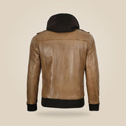 Men's Camel Brown Leather Jacket With Removable Hood - product back view by MOTOGRIP GEAR