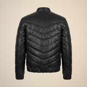 Men's Black Chevron Quilted Sheepskin Leather Puffer Jacket - product back view by MOTOGRIP GEAR