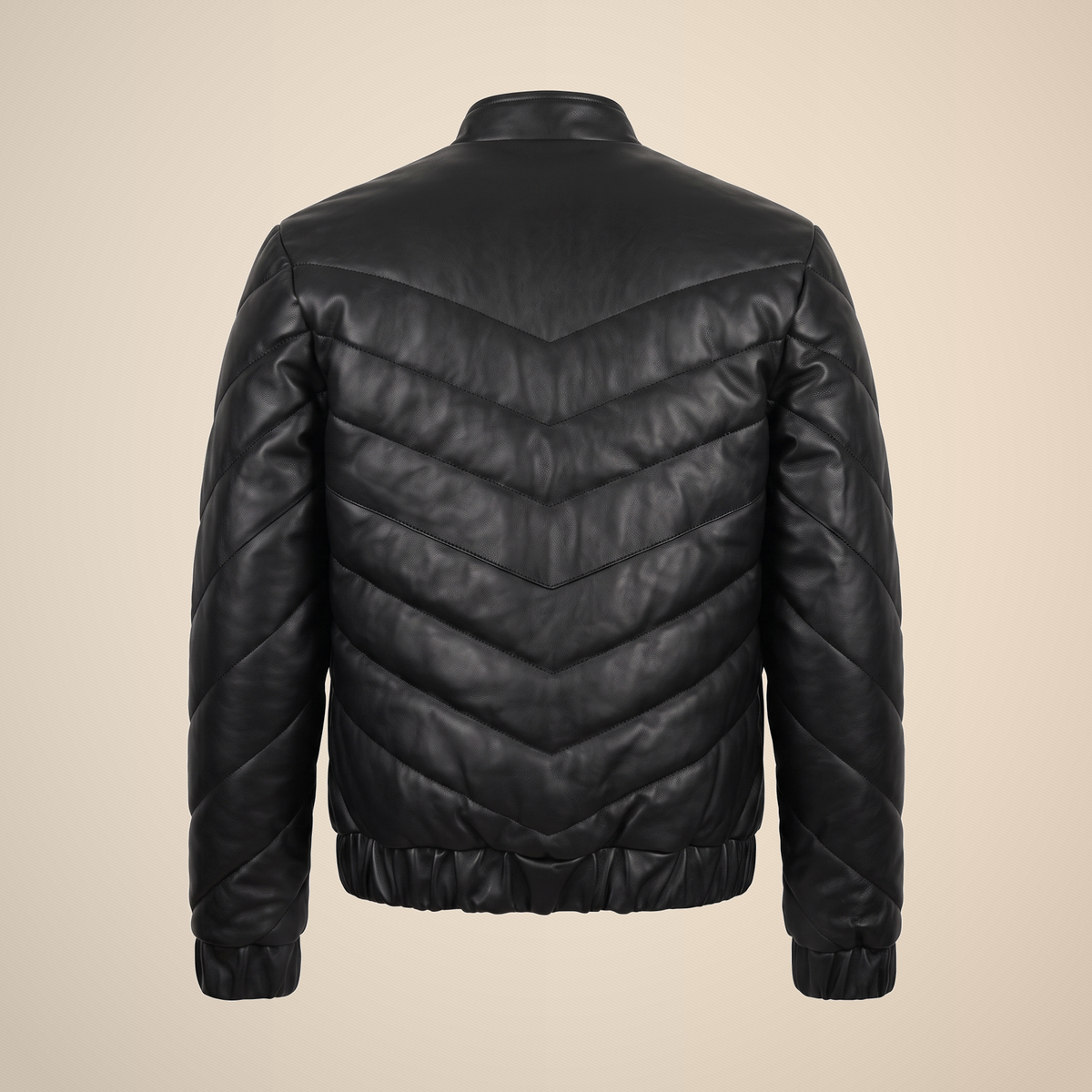 Men's Black Chevron Quilted Sheepskin Leather Puffer Jacket - product back view by MOTOGRIP GEAR