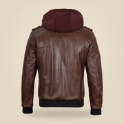 Men's Tall Dark Brown Lambskin Hooded Bomber Jacket - product back view by MOTOGRIP GEAR