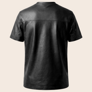 Men's Genuine Lambskin Leather Biker T-Shirt — Black - product back view by MOTOGRIP GEAR