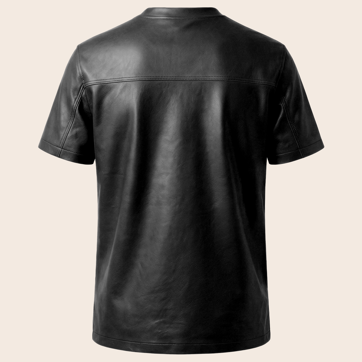 Men's Genuine Lambskin Leather Biker T-Shirt — Black - product back view by MOTOGRIP GEAR