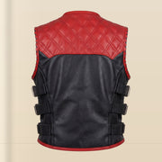 Men's Red & Black SWAT Cowhide Leather Motorcycle Vest - red black swat leather vest product back view by MOTOGRIP GEAR
