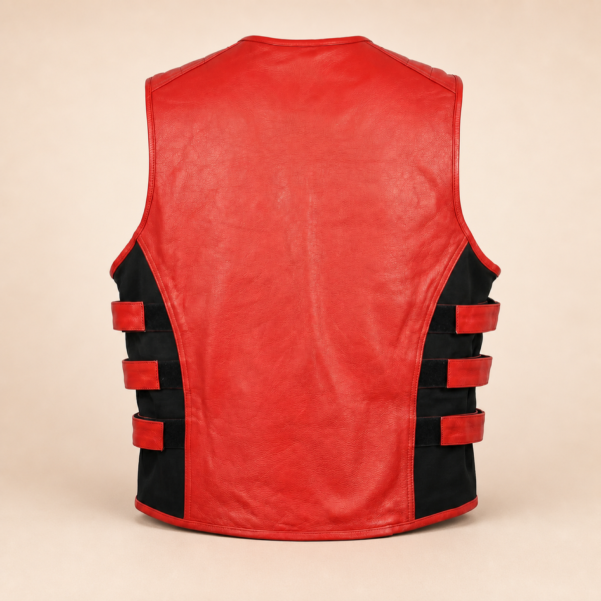 Men's Red SWAT Cowhide Leather Motorcycle Vest - red swat leather vest product back view by MOTOGRIP GEAR